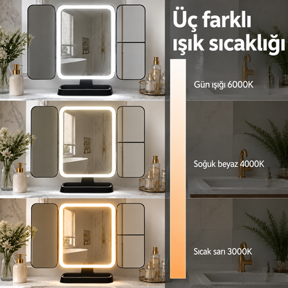 Ayazglow 3 Işık Modlu, Siyah, Ledli ve Büyüteçli Makyaj Aynası