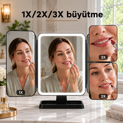 Ayazglow 3 Işık Modlu, Siyah, Ledli ve Büyüteçli Makyaj Aynası