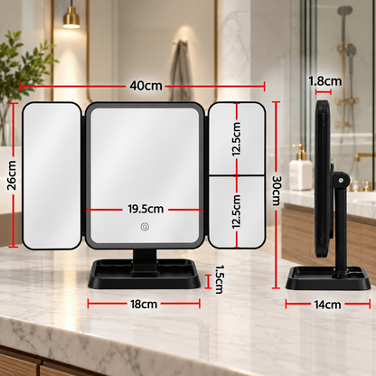 Ayazglow 3 Işık Modlu, Siyah, Ledli ve Büyüteçli Makyaj Aynası