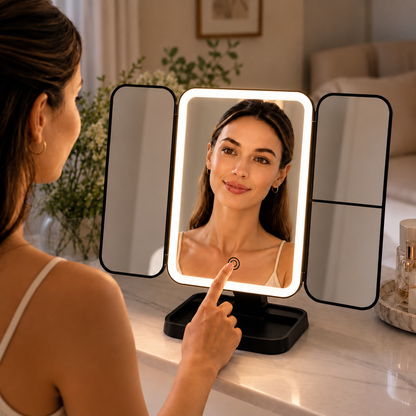 Ayazglow 3 Işık Modlu, Siyah, Ledli ve Büyüteçli Makyaj Aynası