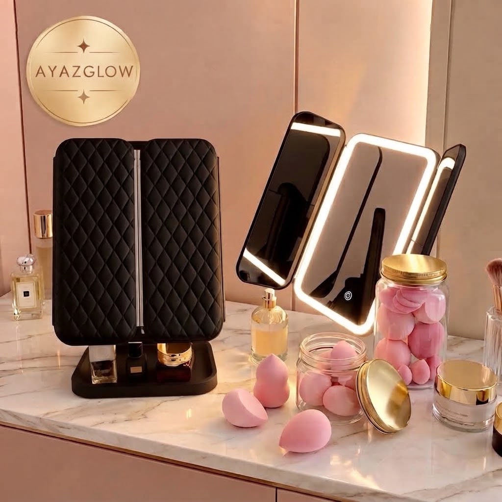 Ayazglow 3 Işık Modlu, Siyah, Ledli ve Büyüteçli Makyaj Aynası